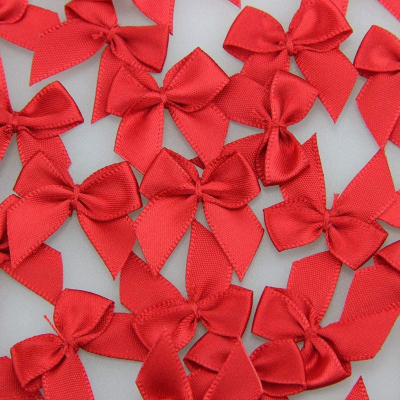 7Rainbows 50pcs Boutique Mini Red Satin Ribbon Bows Flowers Appliques DIY Craft for Sewing Scrapbooking Wedding and Gift - Image 2